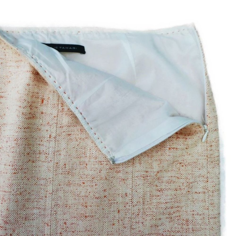 Designer Elie Tahari Tweed Skirt Orange Pigalle Viscose Silk Cotton Panel Godets - Picture 6 of 8